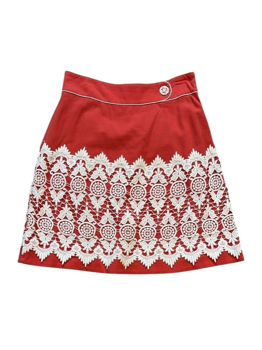 Anthropology Floreat A-Line Skirt Lace Orange Coral Size 8